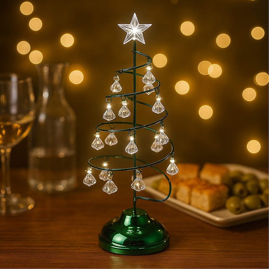 LED Christmas Tree - Green - 19 Crystals - (3xAAA batteries not inc)