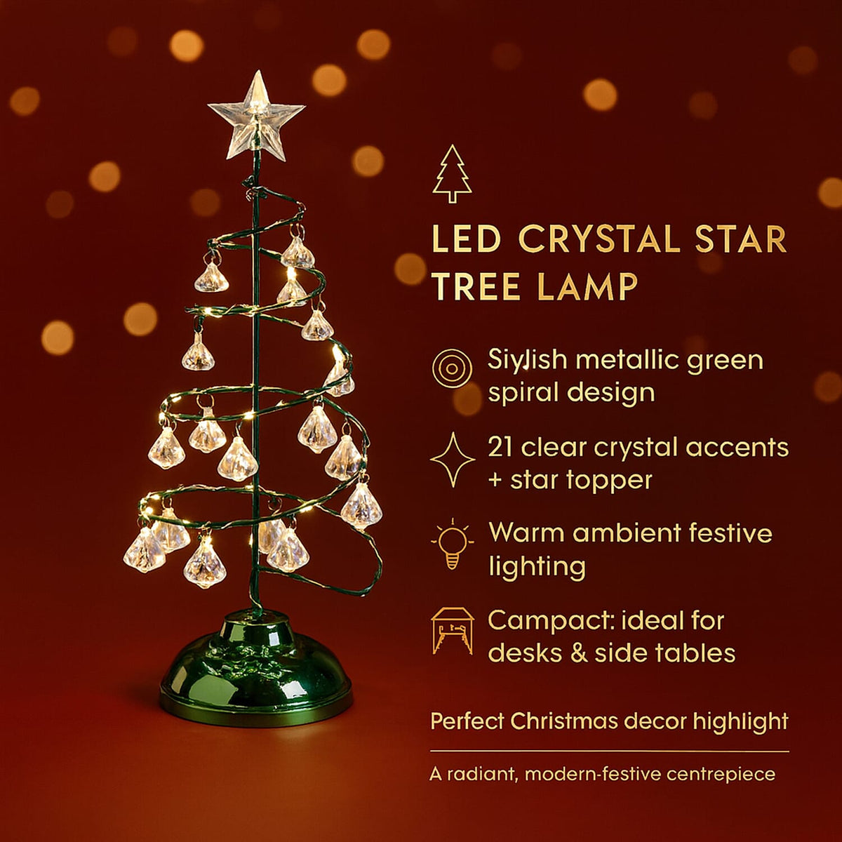 LED Christmas Tree - Green - 19 Crystals - (3xAAA batteries not inc) 7791951 4