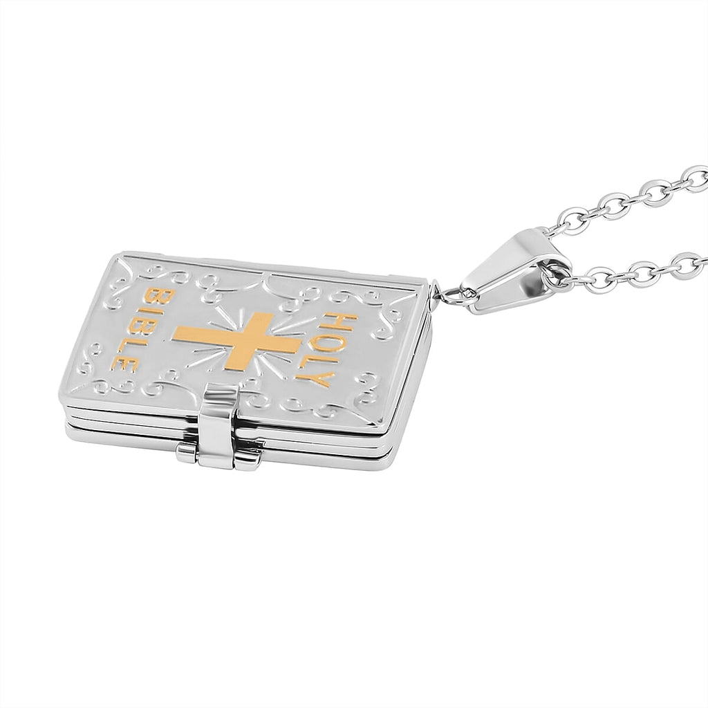 Elegant Holy Bible Locket Pendant with Adjustable Slider Chain (up to 28 Inches) - includes Premium Presentation Gift Box
