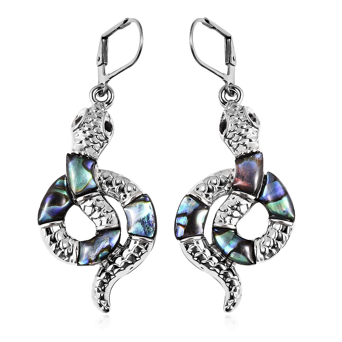 Abalone Shell and Black Austrian Crystal Serpent Earrings 7792018 0