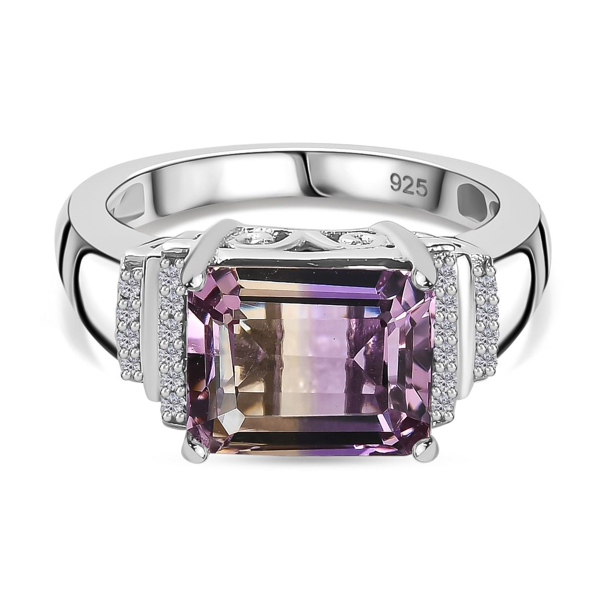 Ametrine &amp; Natural Zircon Ring in Rhodium Overlay Sterling Silver 3.90 Ct V32522745 0