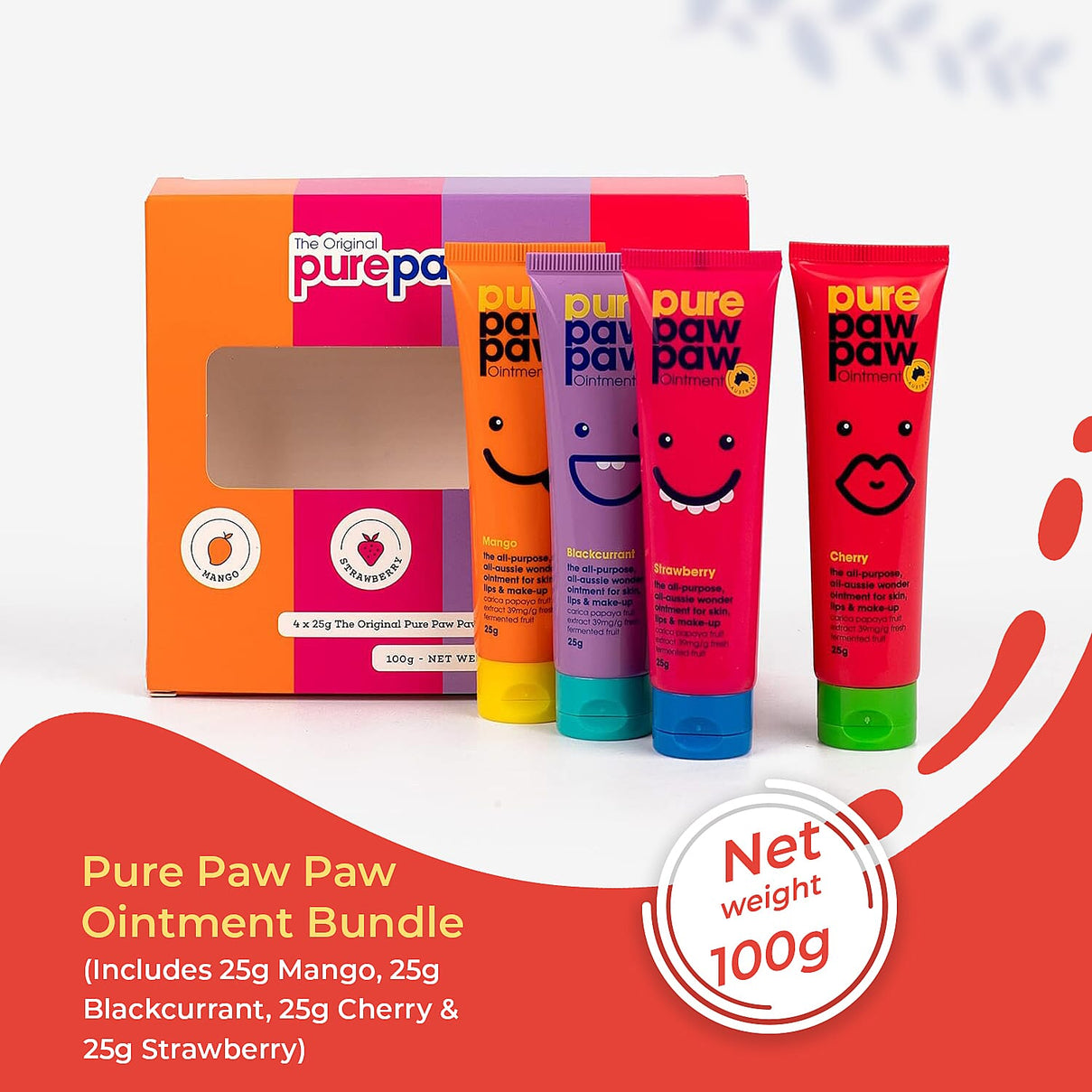 Pure Paw Paw Ointment Bundle (Includes 25g Mango, 25g Blackcurrant, 25g Cherry - 25g Strawberry) 7792882 4