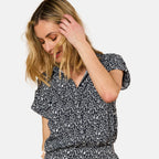 Emreco 100% Viscose Roll Sleeve Relaxed Fit Print Blouse (Size 14) - Navy_7792902_4