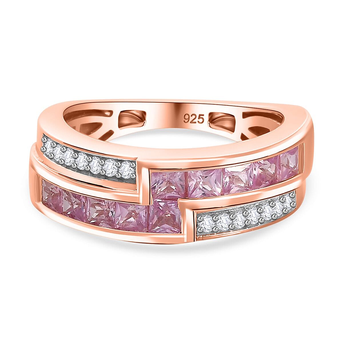 Pink Sapphire and Natural Zircon Half-Eternity Band Ring in 18K Rose Gold Vermeil Plated Sterling Silver 1.20 Ct V32530487 0