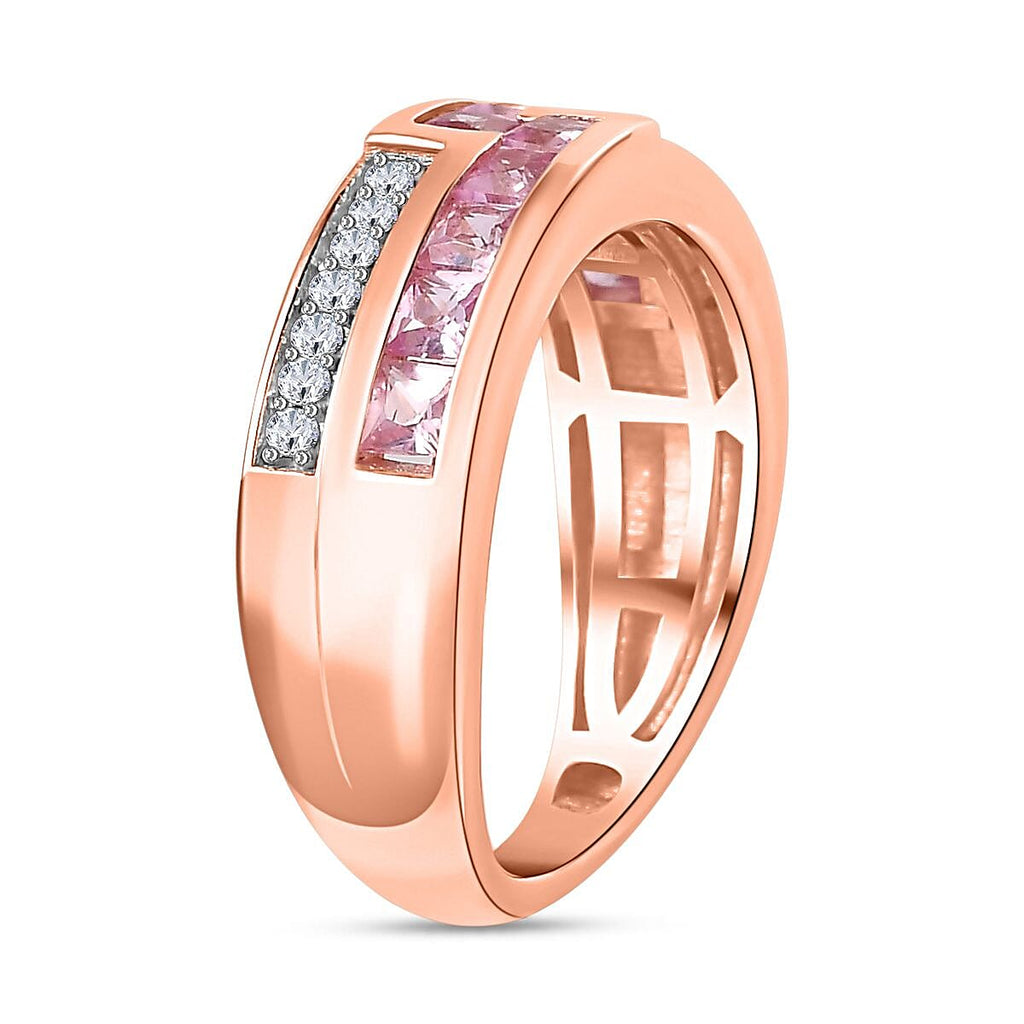Madagascar Pink Sapphire & Natural Zircon Half-Eternity Band Ring in 18K RG Vermeil Plated Sterling Silver 1.20 Ct_7794110_3