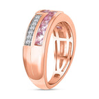 Madagascar Pink Sapphire & Natural Zircon Half-Eternity Band Ring in 18K RG Vermeil Plated Sterling Silver 1.20 Ct_7794110_3