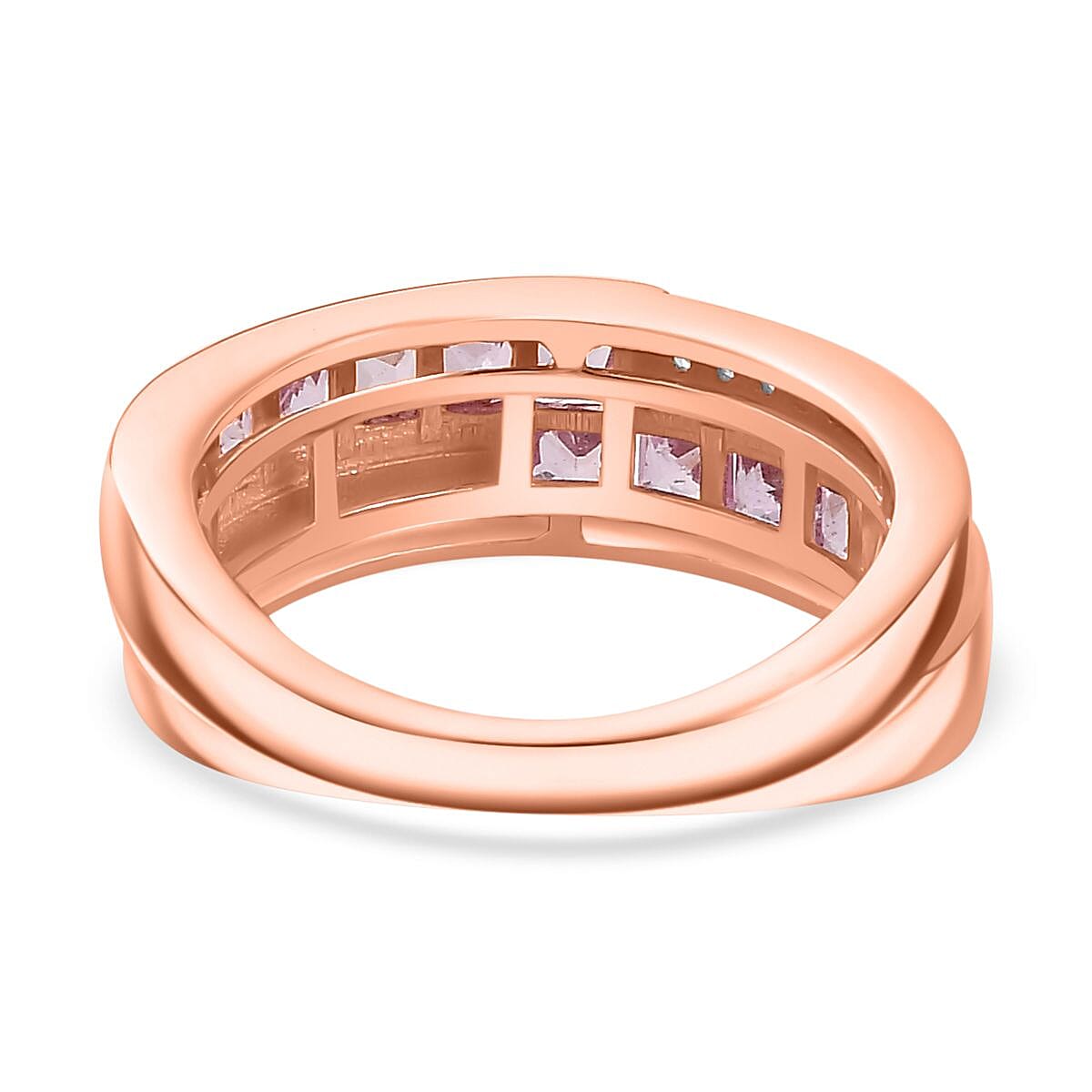 Pink Sapphire and Natural Zircon Half-Eternity Band Ring in 18K Rose Gold Vermeil Plated Sterling Silver 1.20 Ct V32530487 4