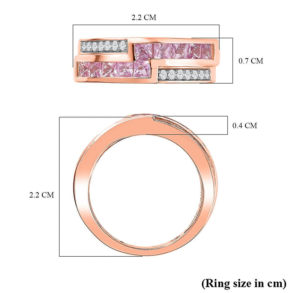 Madagascar Pink Sapphire & Natural Zircon Half-Eternity Band Ring in 18K RG Vermeil Plated Sterling Silver 1.20 Ct_7794110_5