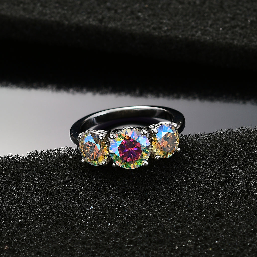 Dichroic Mystic Fire Luminous Moissanite Trilogy Ring in Rhodium Overlay Sterling Silver 2.69 Ct_7794460_2