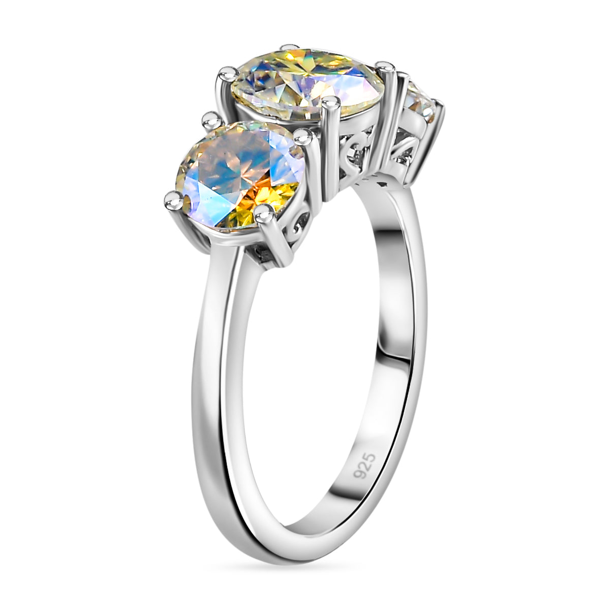 Dichroic Luminous Moissanite 3-stone Ring in Rhodium Overlay Sterling Silver 2.688 Ct. V32513603 5