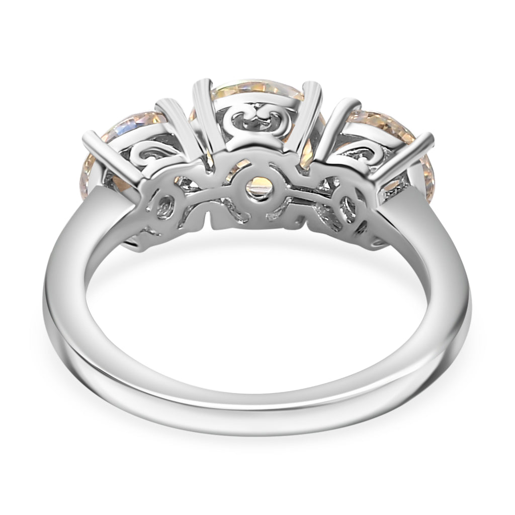 Dichroic Mystic Fire Luminous Moissanite Trilogy Ring in Rhodium Overlay Sterling Silver 2.69 Ct_7794460_5