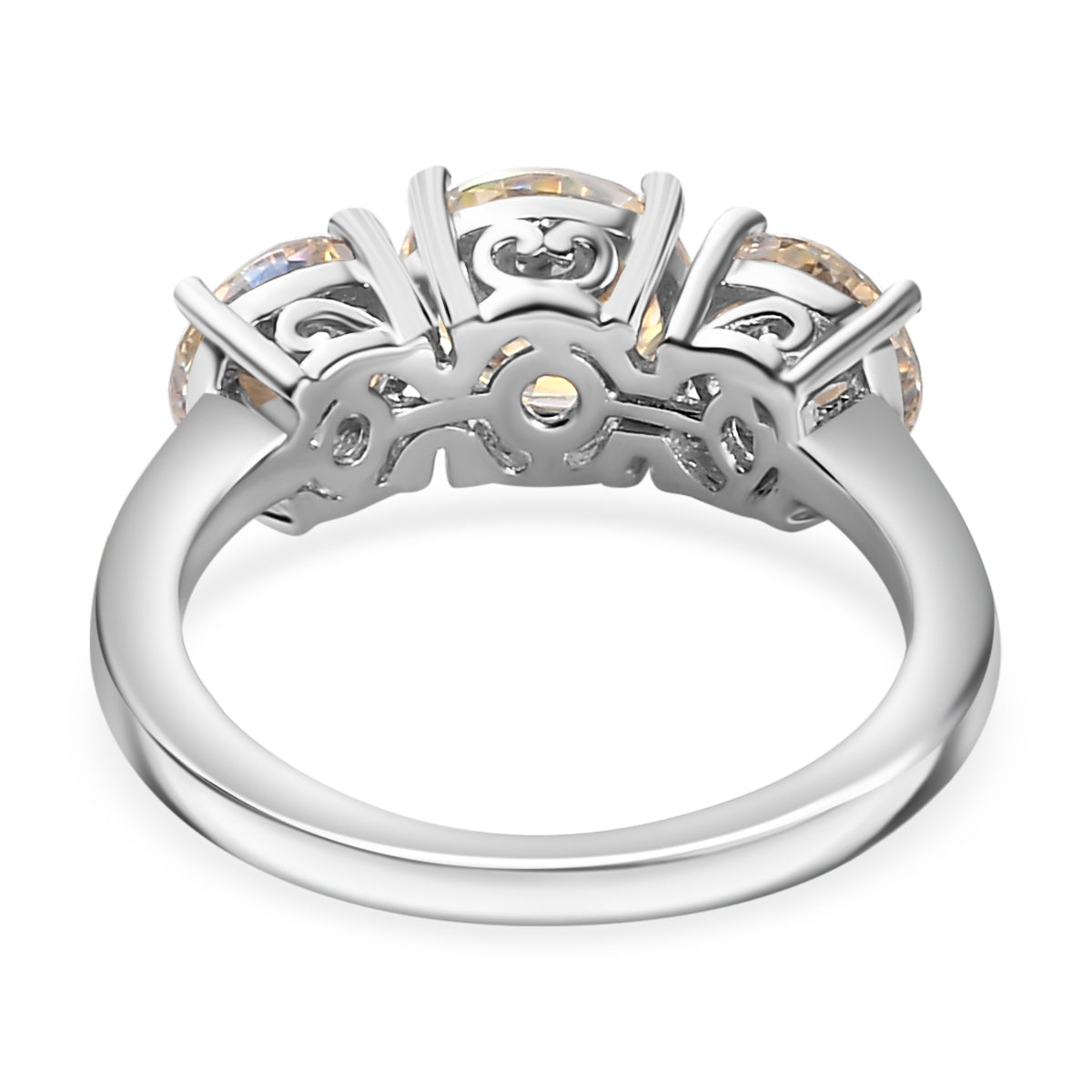 Dichroic Luminous Moissanite 3-stone Ring in Rhodium Overlay Sterling Silver 2.688 Ct. V32513603 6