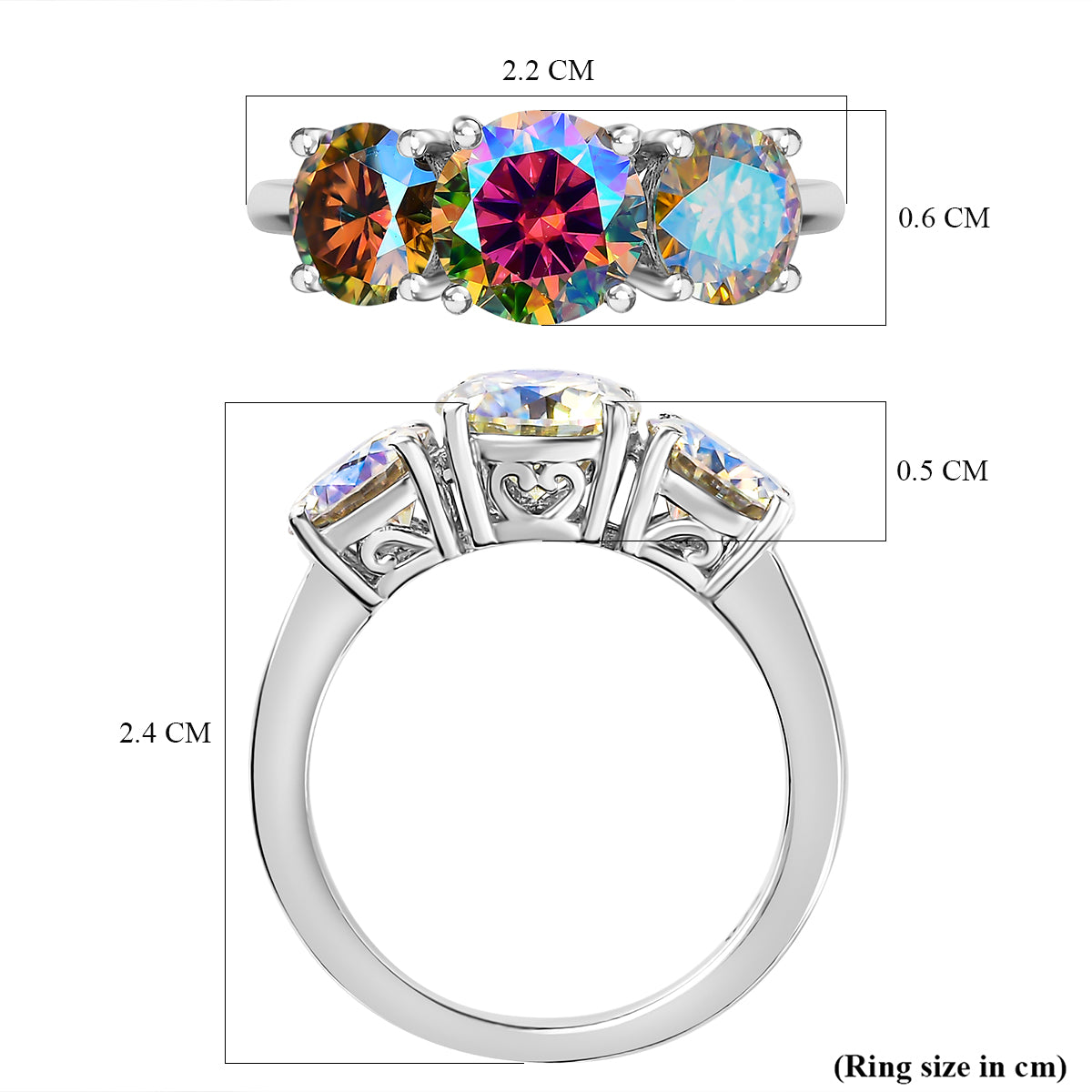 Dichroic Luminous Moissanite 3-stone Ring in Rhodium Overlay Sterling Silver 2.688 Ct. V32513603 7