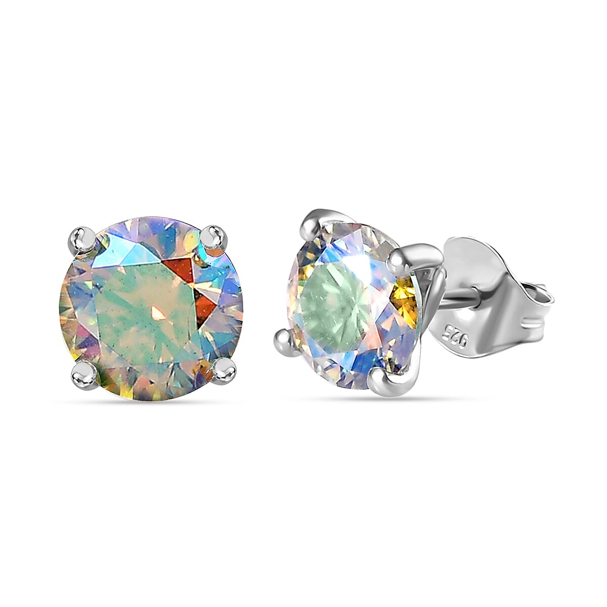 Dichroic Luminous Moissanite Solitaire Stud Earrings With Push Back in Rhodium Overlay Sterling Silver 1.50 Ct 7794556 0