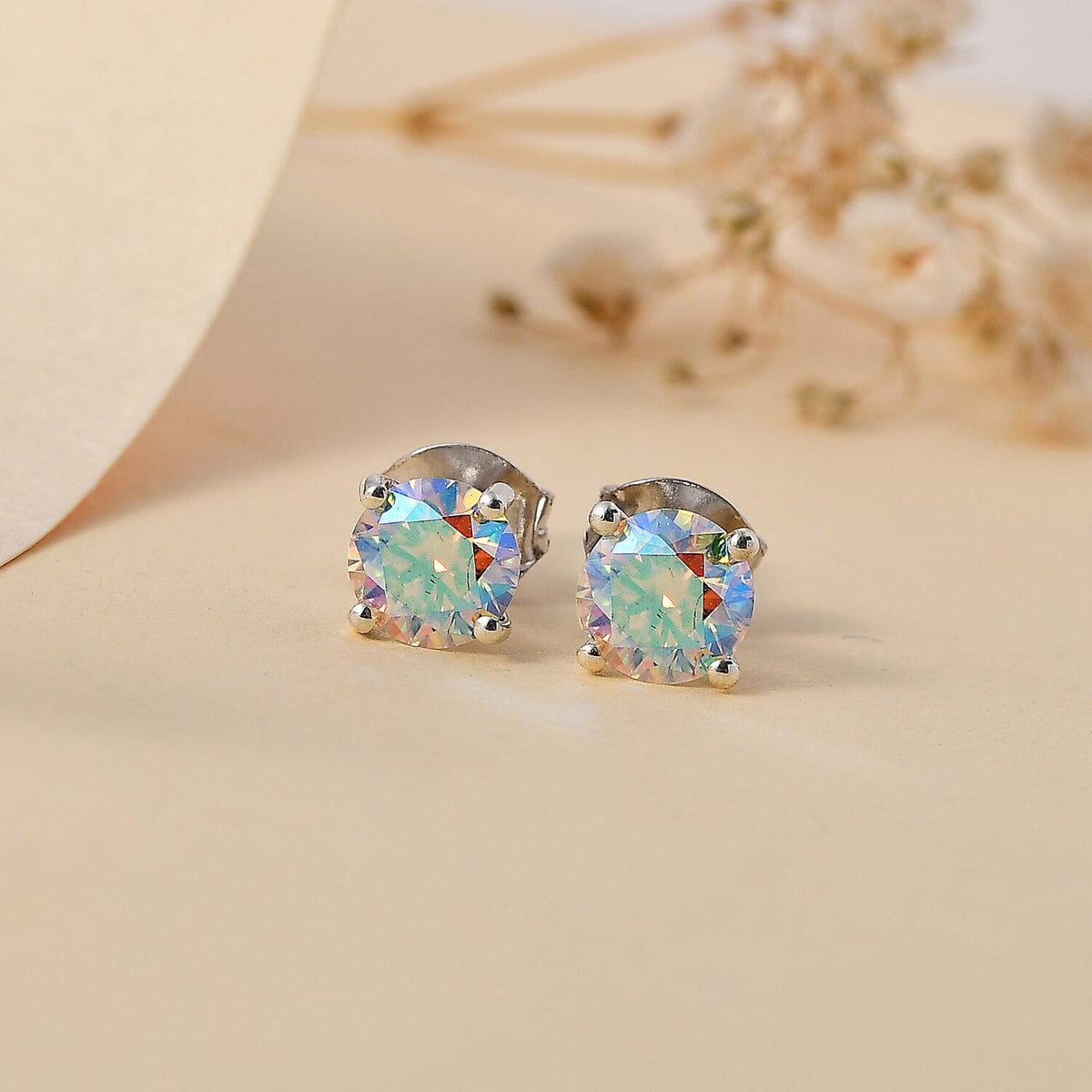 Dichroic Luminous Moissanite Solitaire Stud Earrings With Push Back in Rhodium Overlay Sterling Silver 1.50 Ct 7794556 2
