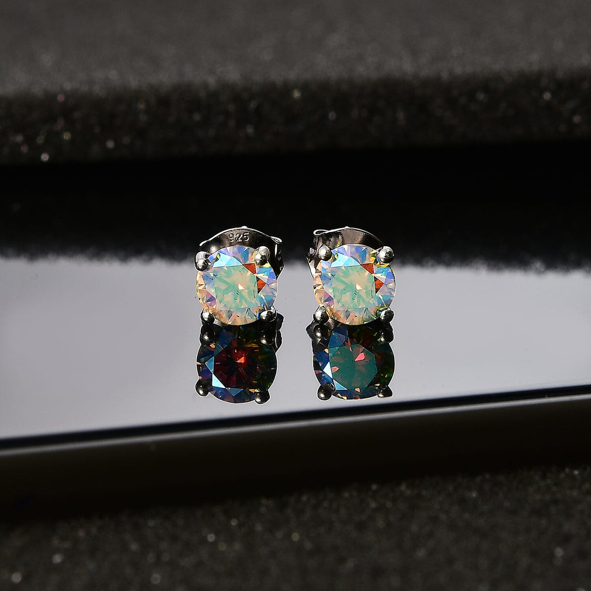 Dichroic Luminous Moissanite Solitaire Stud Earrings With Push Back in Rhodium Overlay Sterling Silver 1.50 Ct 7794556 3