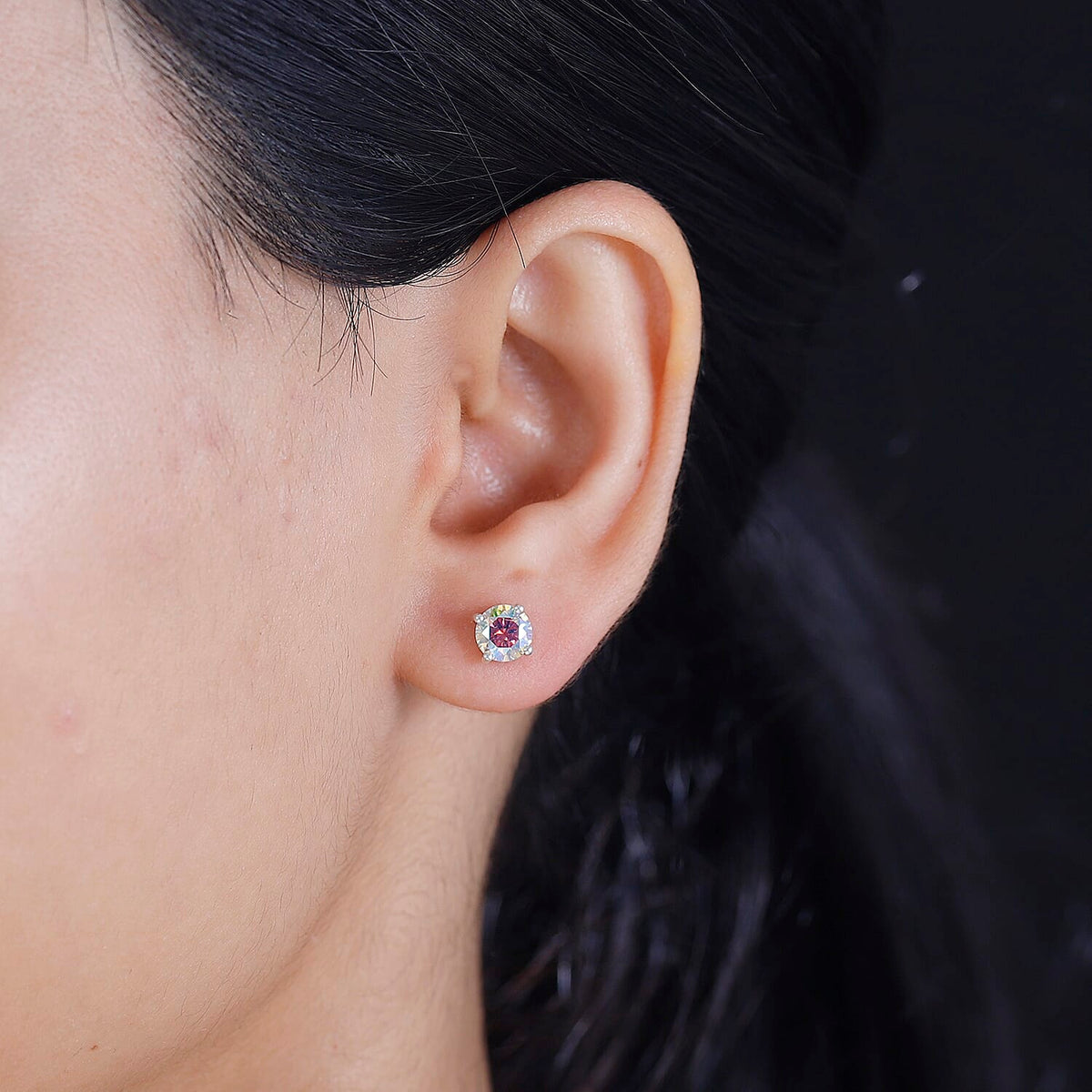 Dichroic Luminous Moissanite Solitaire Stud Earrings With Push Back in Rhodium Overlay Sterling Silver 1.50 Ct 7794556 4