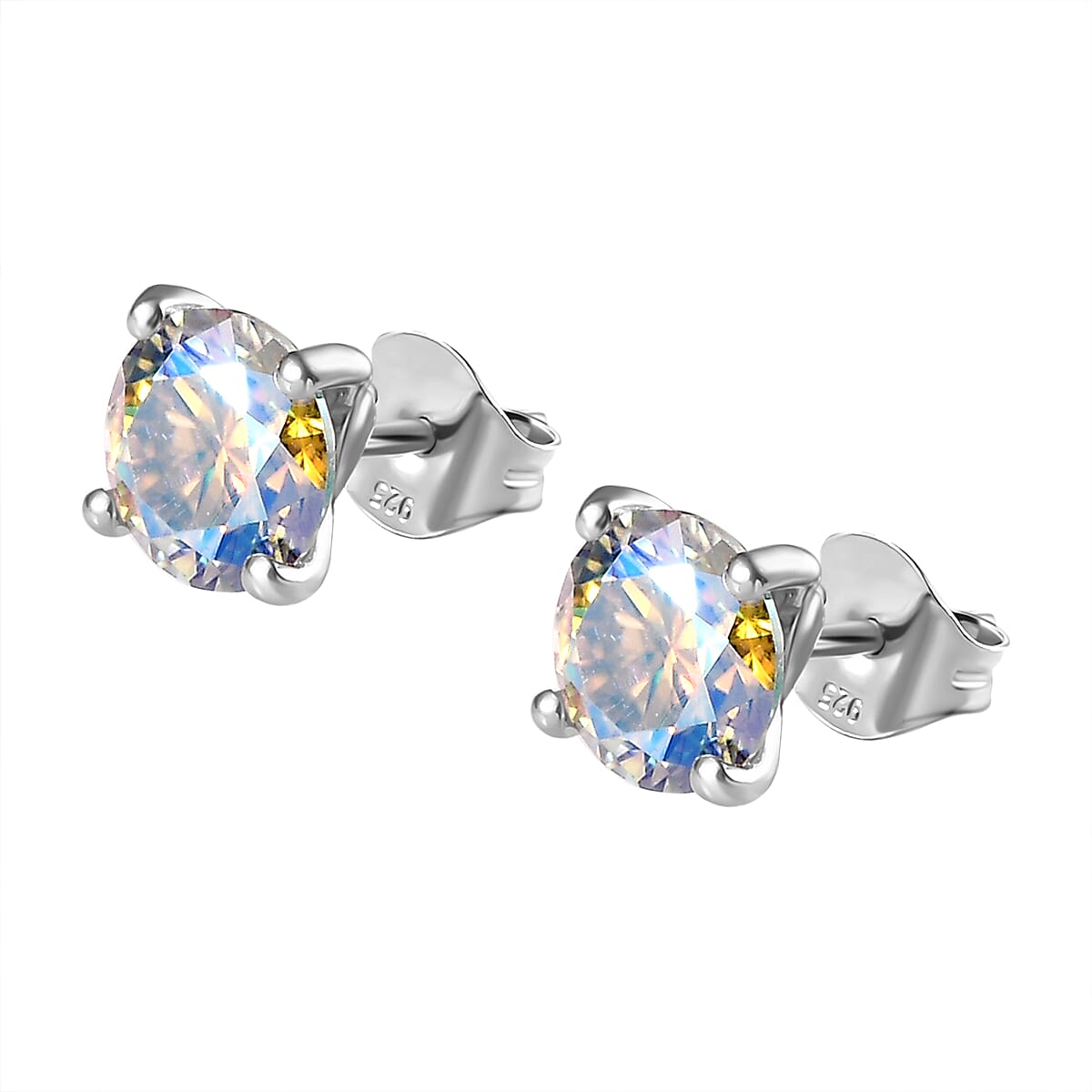 Dichroic Luminous Moissanite Solitaire Stud Earrings With Push Back in Rhodium Overlay Sterling Silver 1.50 Ct 7794556 5