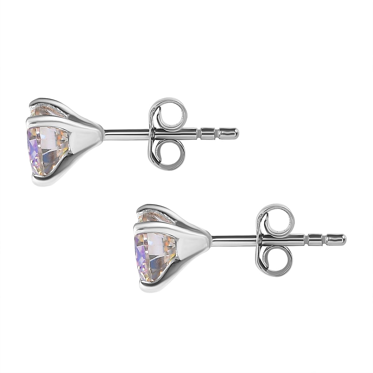 Dichroic Luminous Moissanite Solitaire Stud Earrings With Push Back in Rhodium Overlay Sterling Silver 1.50 Ct 7794556 6