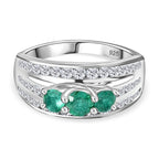 AAA Gemfields Emerald & Natural Zircon Trilogy Ring in Platinum Overlay Sterling Silver 1.80 Ct._7794738