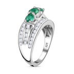 AAA Gemfields Emerald & Natural Zircon Trilogy Ring in Platinum Overlay Sterling Silver 1.80 Ct._7794738_3