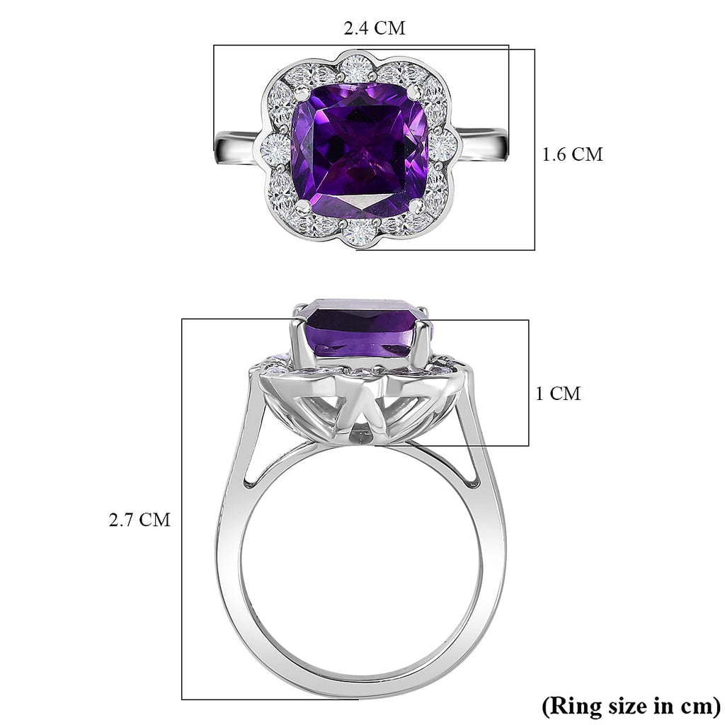 D'Joy Moroccan Amethyst & Natural Zircon Cushion Cut Halo Ring in Rhodium Overlay Sterling Silver 5.65 Ct._7795571_5