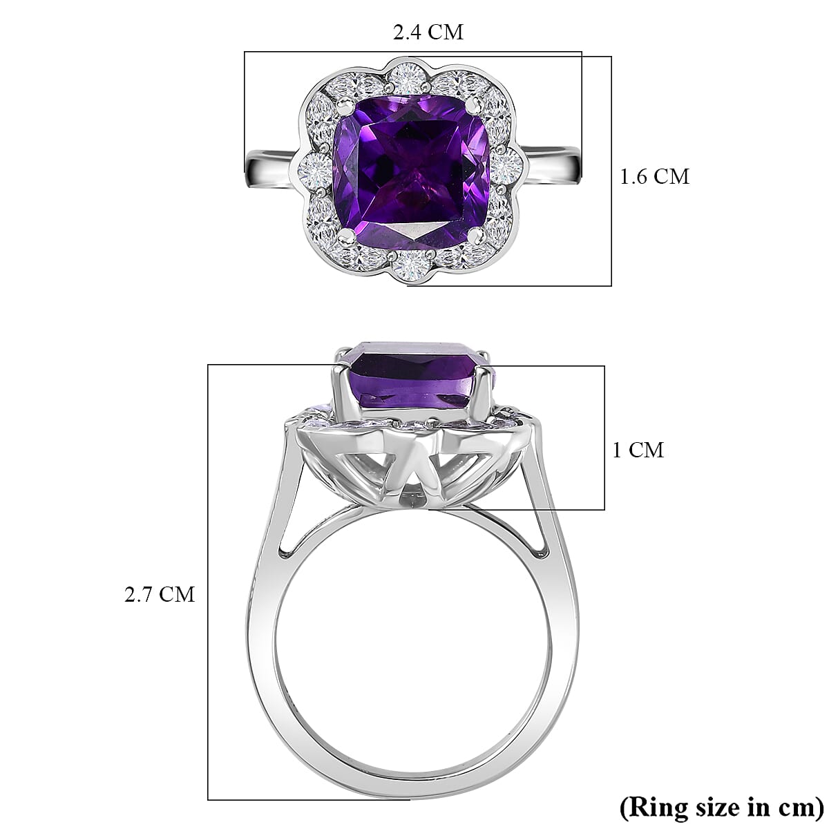 Moroccan Amethyst, White Zircon Halo Ring in Rhodium Overlay Sterling Silver,  Silver Wt. 5 Gms  5.652  Ct. V32681560 6
