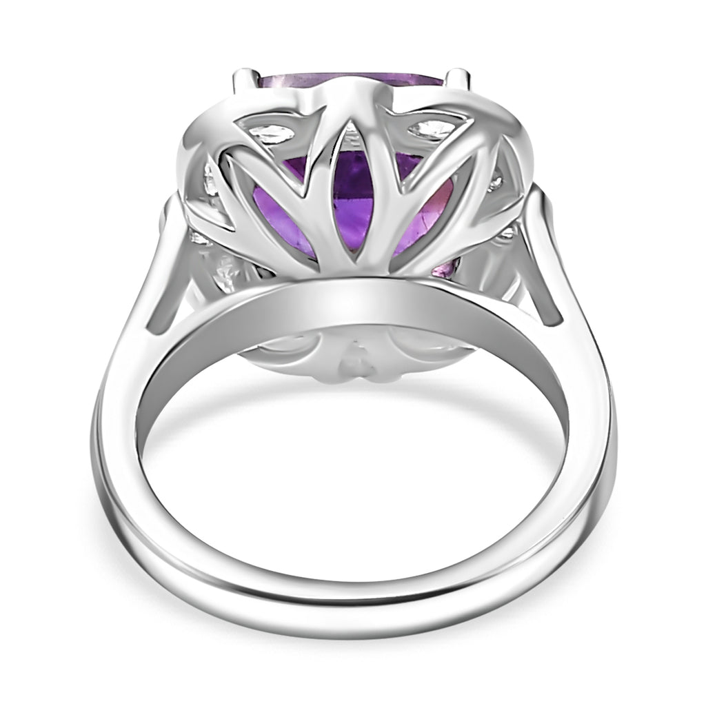 D'Joy Moroccan Amethyst & Natural Zircon Cushion Cut Halo Ring in Rhodium Overlay Sterling Silver 5.65 Ct._7795573_4
