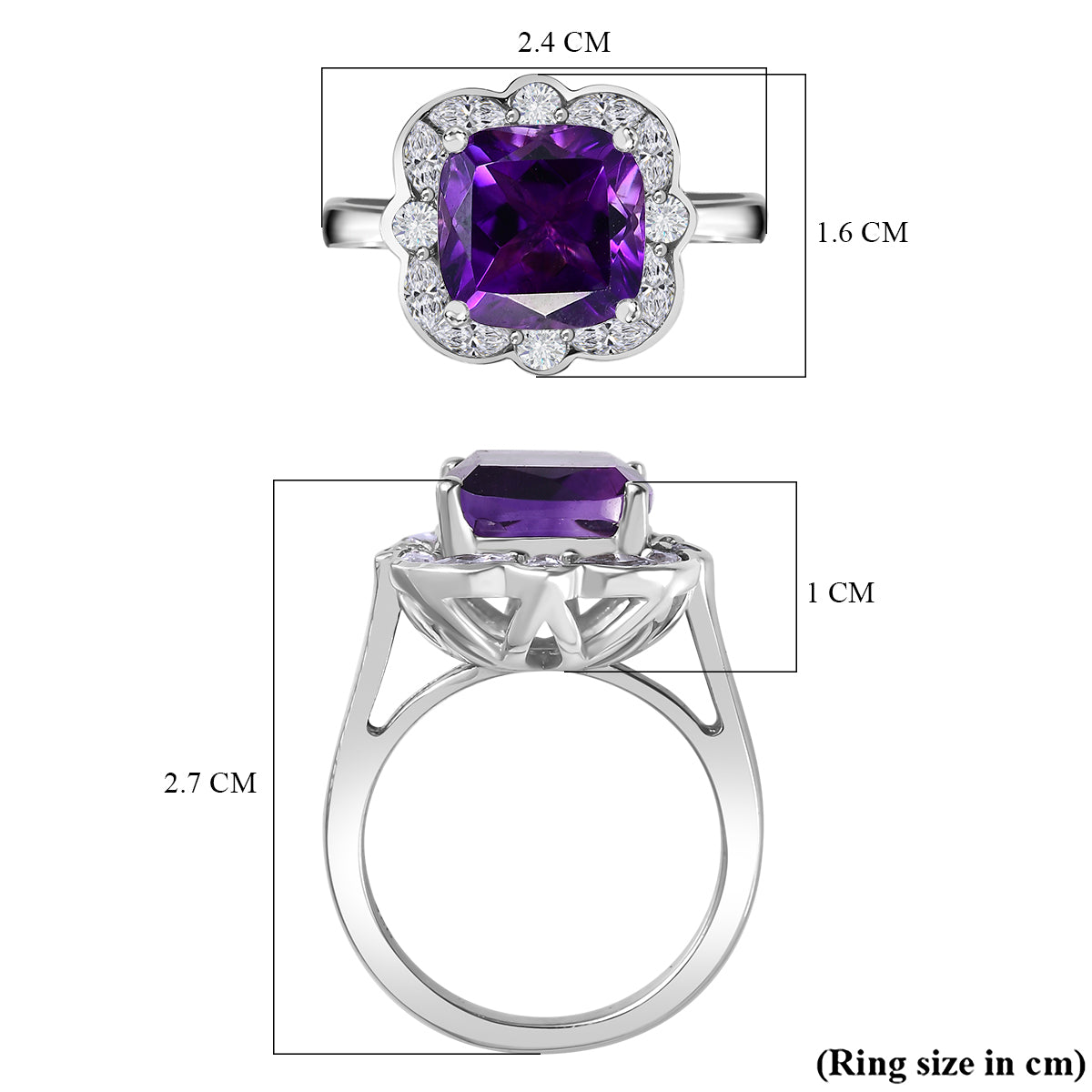 Moroccan Amethyst, White Zircon Halo Ring in Rhodium Overlay Sterling Silver,  Silver Wt. 5 Gms  5.652  Ct. V32520207 6