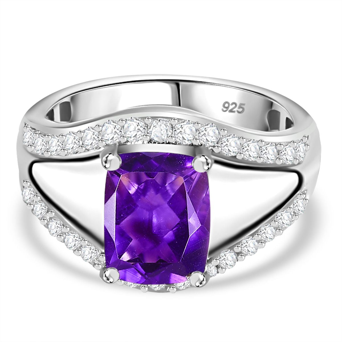 Moroccan Amethyst and Natural Zircon Ring in Rhodium Overlay Sterling Silver V32540029 0