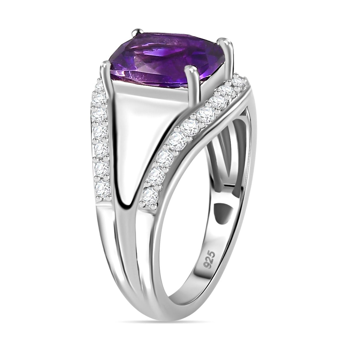 Moroccan Amethyst and Natural Zircon Ring in Rhodium Overlay Sterling Silver V32540029 3