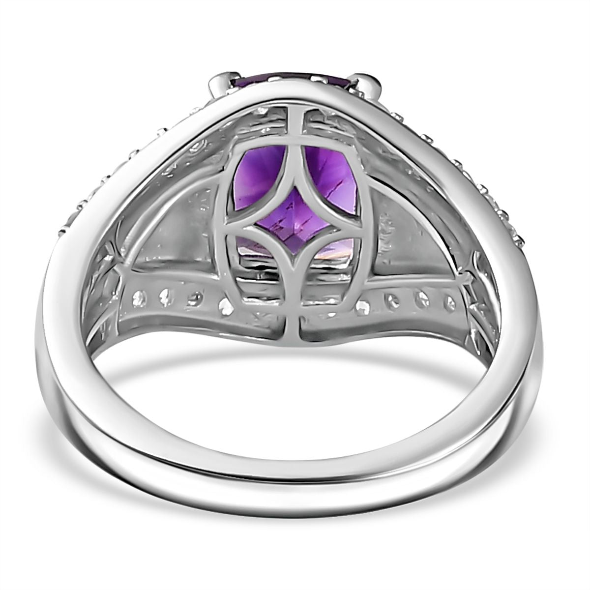 Moroccan Amethyst and Natural Zircon Ring in Rhodium Overlay Sterling Silver V32540029 4