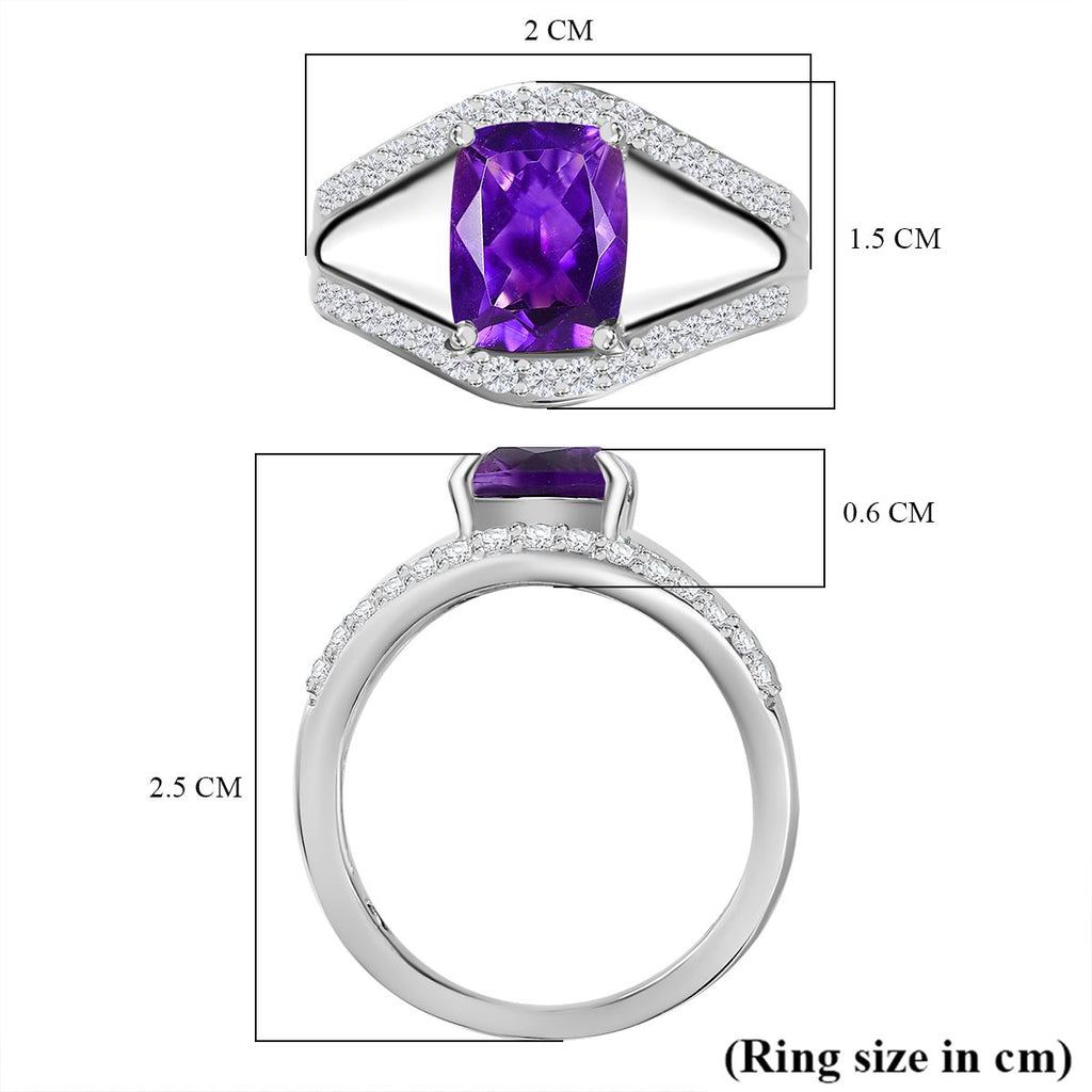 Moroccan Amethyst & Natural Zircon Ring in Rhodium Overlay Sterling Silver 2.72 Ct_7795758_5