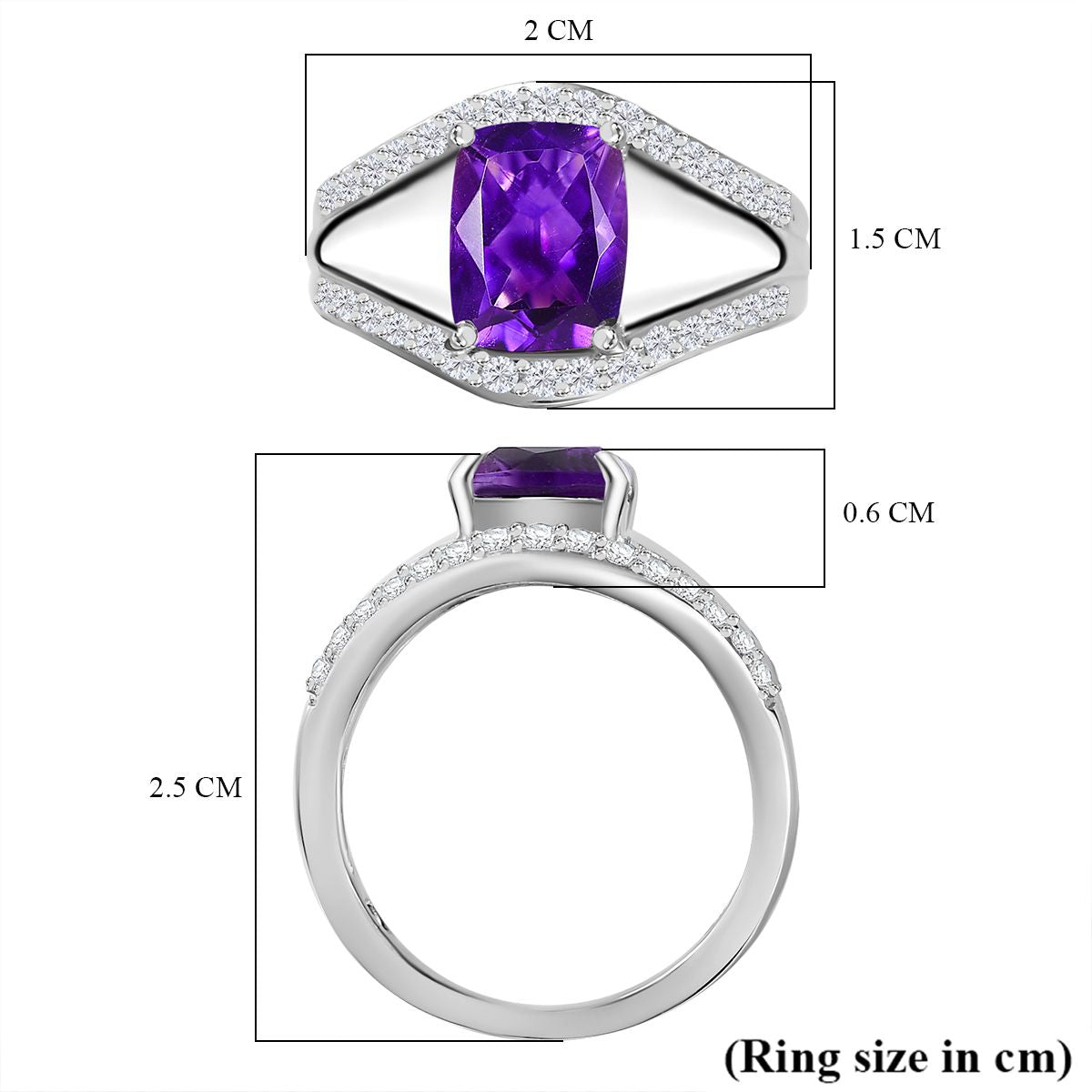 Moroccan Amethyst and Natural Zircon Ring in Rhodium Overlay Sterling Silver V32540029 5
