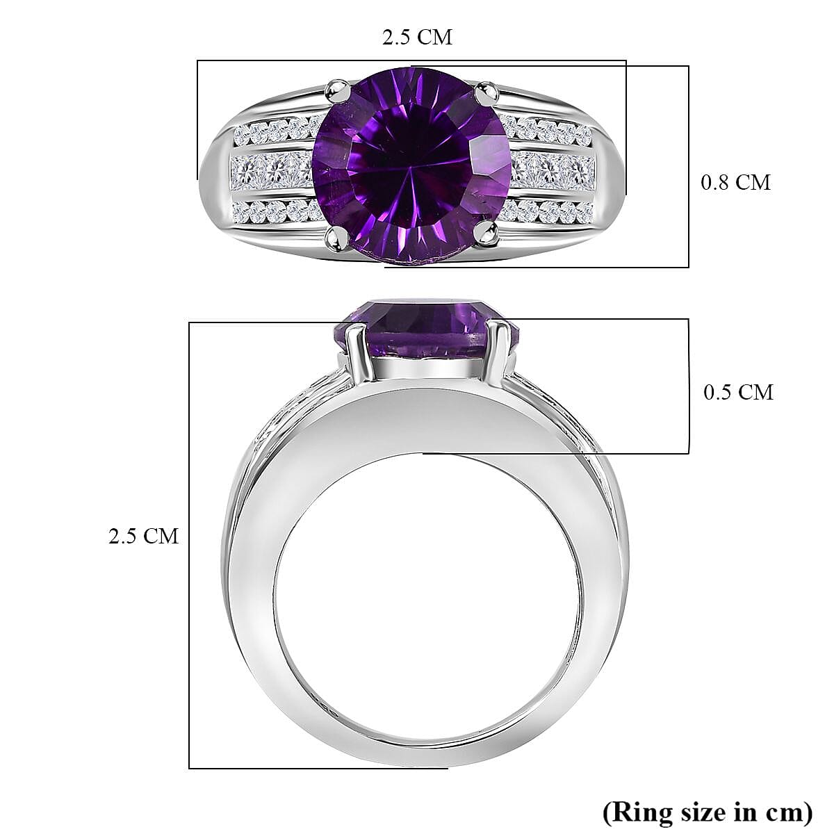 Moroccan Amethyst and Natural Zircon Ring in Rhodium Overlay Sterling Silver, Silver Wt. 6.15 Gms V32524853 5