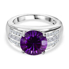 Moroccan Amethyst & Natural Zircon Ring in Rhodium Overlay Sterling Silver 4.04 Ct._7795783