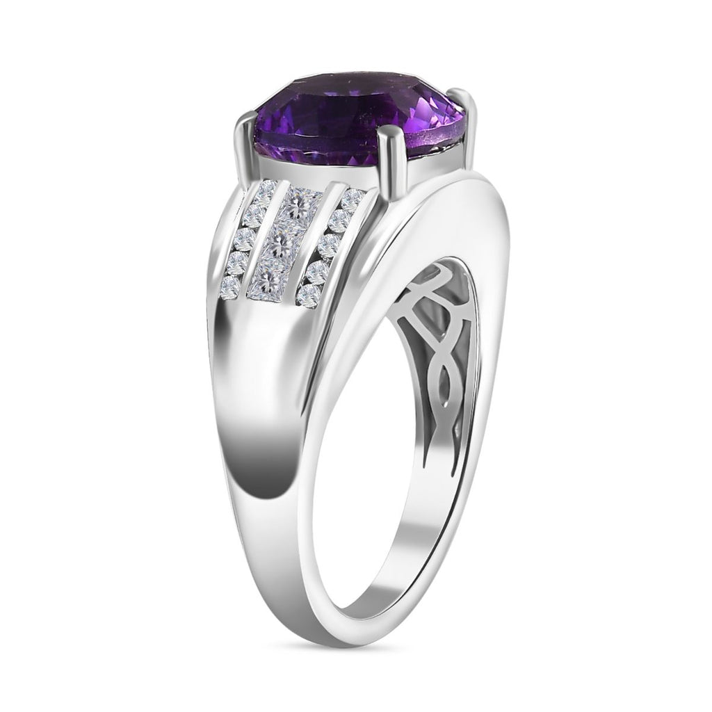 Moroccan Amethyst & Natural Zircon Ring in Rhodium Overlay Sterling Silver 4.04 Ct._7795783_3