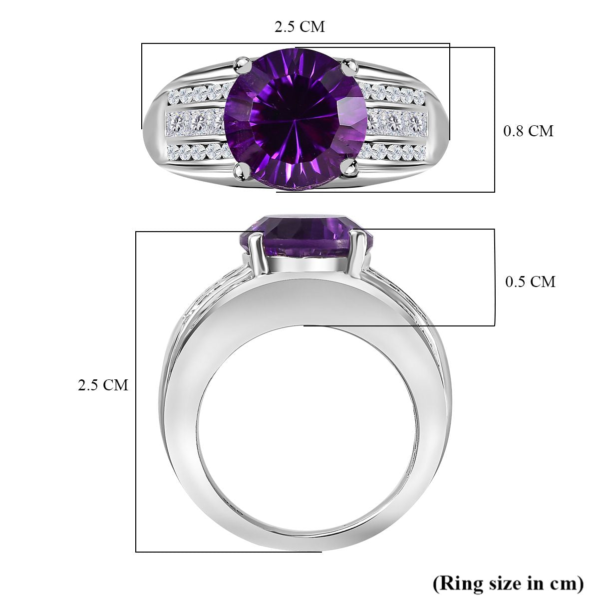 Moroccan Amethyst and Natural Zircon Ring in Rhodium Overlay Sterling Silver, Silver Wt. 6.15 Gms V32516115 5
