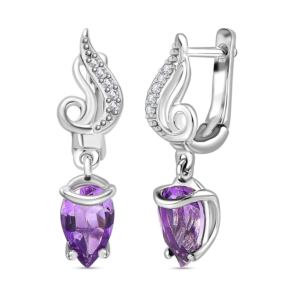 Moroccan Amethyst Zircon Dangle Earrings in Rhodium Overlay Sterling Silver 1.61 Ct 7795790 0