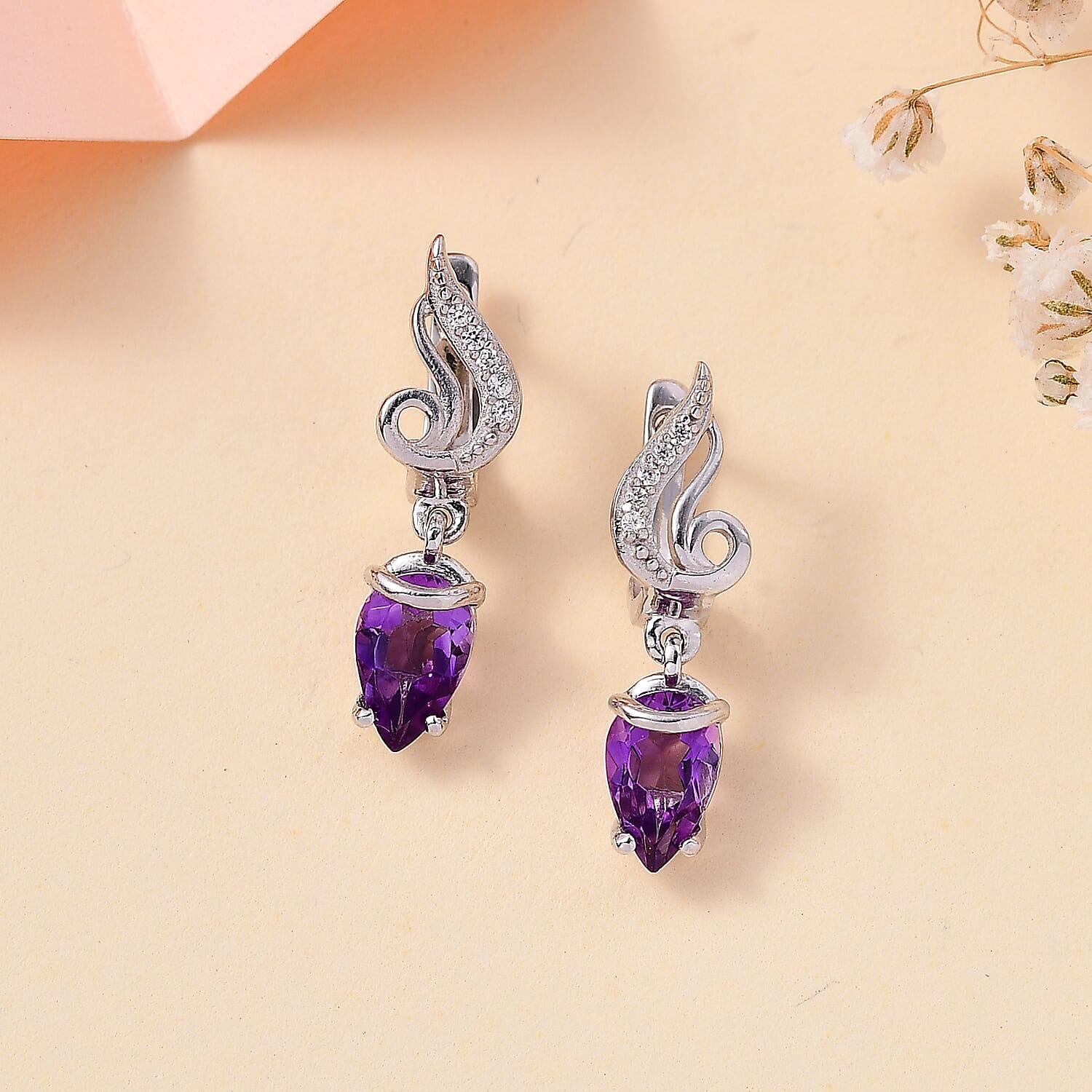 Moroccan Amethyst Zircon Dangle Earrings in Rhodium Overlay Sterling Silver 1.61 Ct 7795790 2