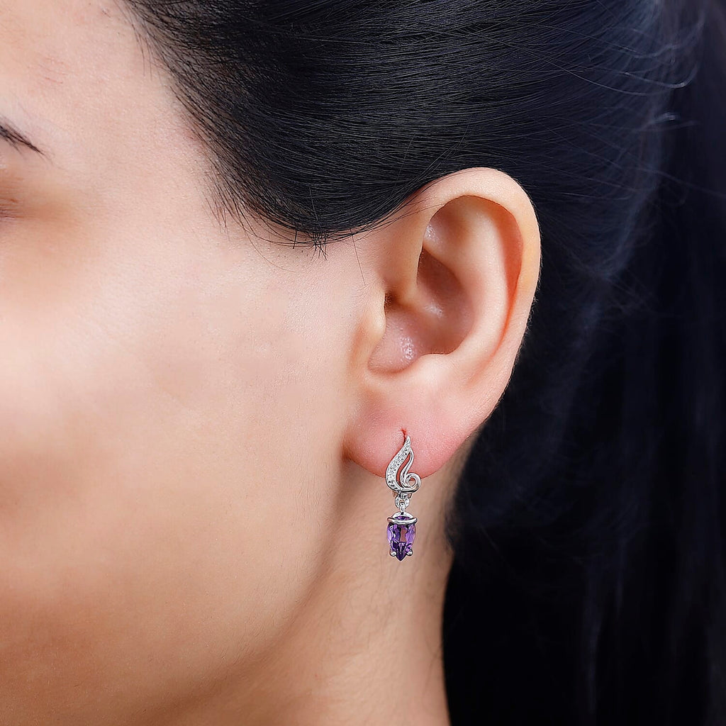 Moroccan Amethyst Zircon Hoops Earrings in Rhodium Overlay Sterling Silver 1.61 Ct