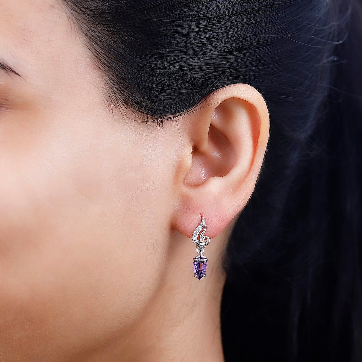Moroccan Amethyst Zircon Dangle Earrings in Rhodium Overlay Sterling Silver 1.61 Ct 7795790 3