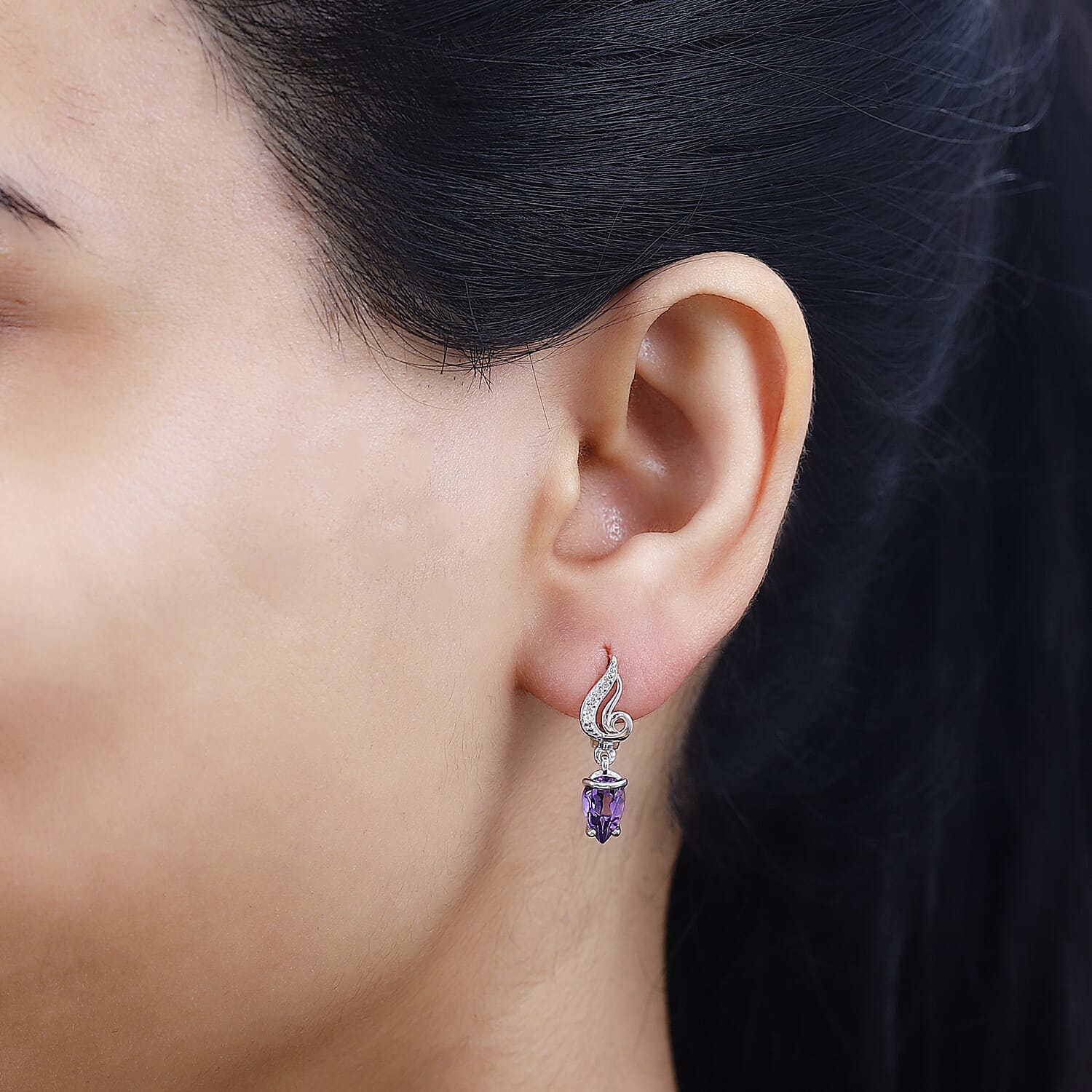 Moroccan Amethyst Zircon Dangle Earrings in Rhodium Overlay Sterling Silver 1.61 Ct 7795790 3