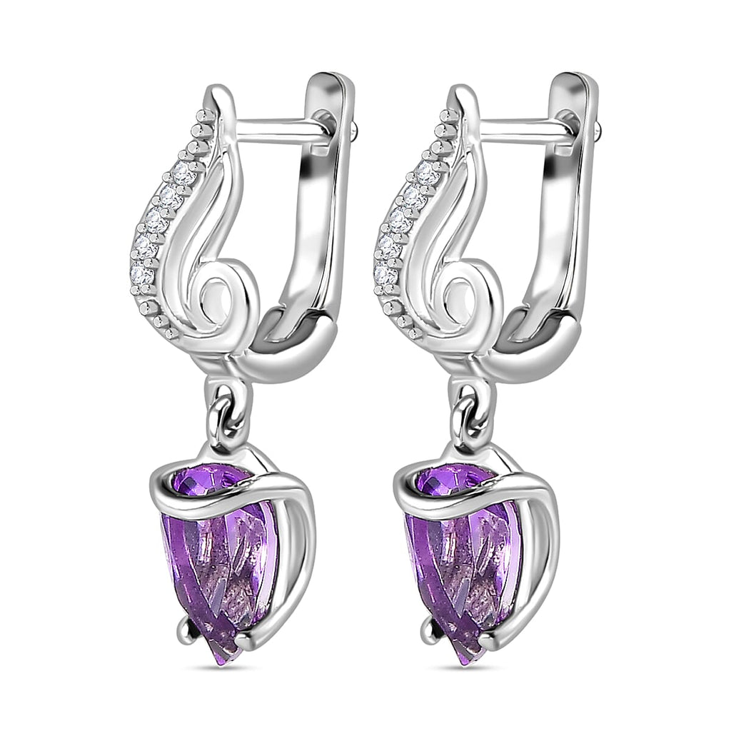 Moroccan Amethyst Zircon Hoops Earrings in Rhodium Overlay Sterling Silver 1.61 Ct
