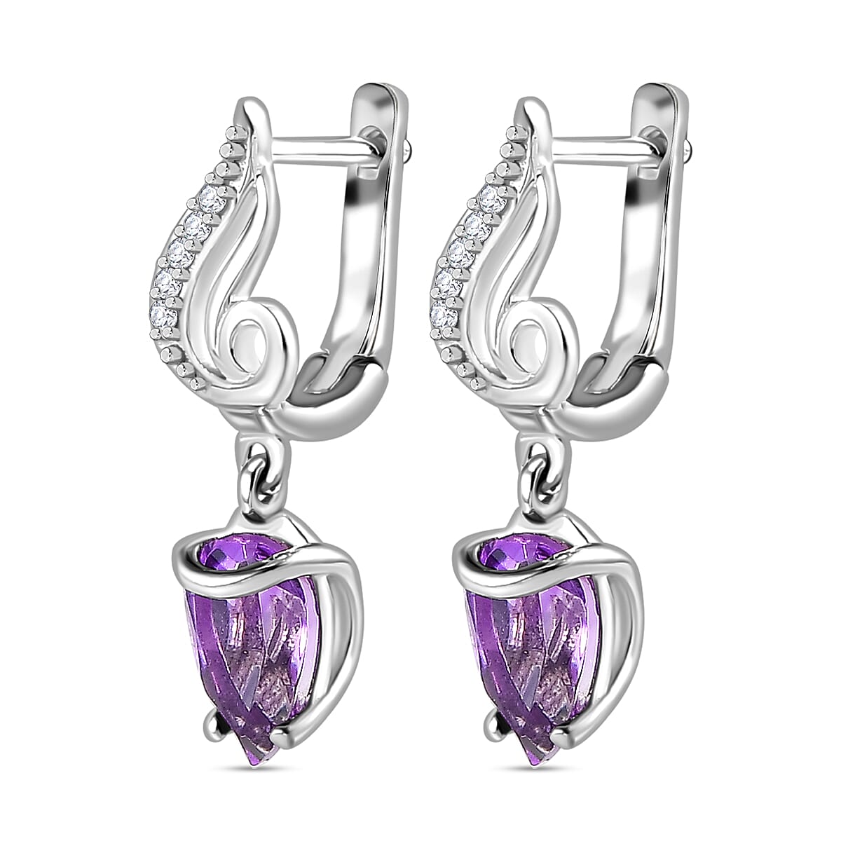 Moroccan Amethyst Zircon Dangle Earrings in Rhodium Overlay Sterling Silver 1.61 Ct 7795790 4