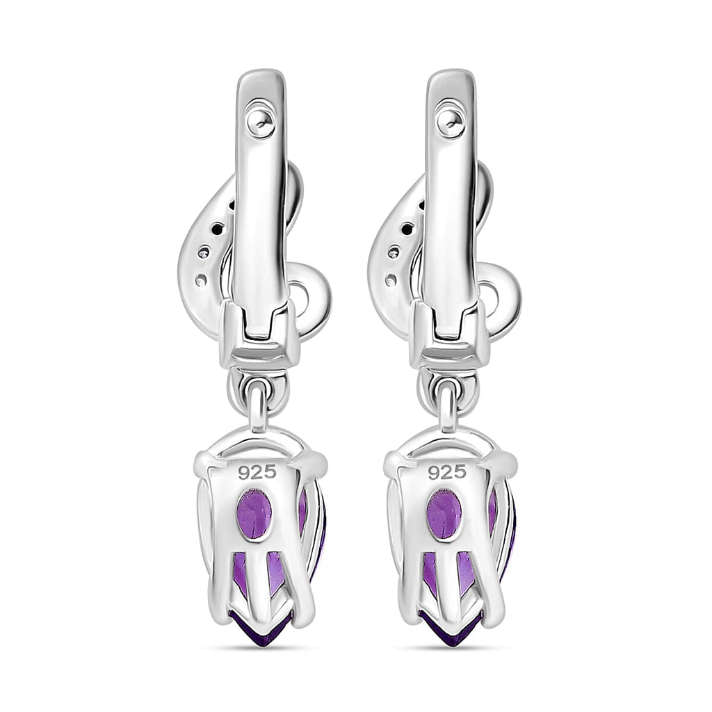 Moroccan Amethyst Zircon Hoops Earrings in Rhodium Overlay Sterling Silver 1.61 Ct