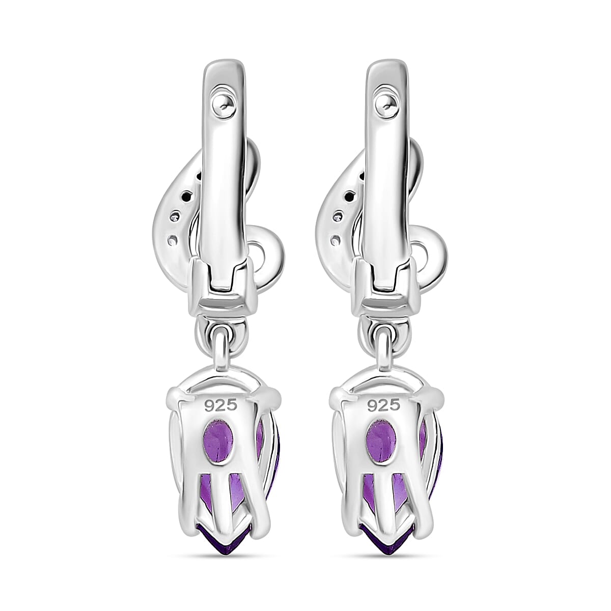 Moroccan Amethyst Zircon Dangle Earrings in Rhodium Overlay Sterling Silver 1.61 Ct 7795790 5