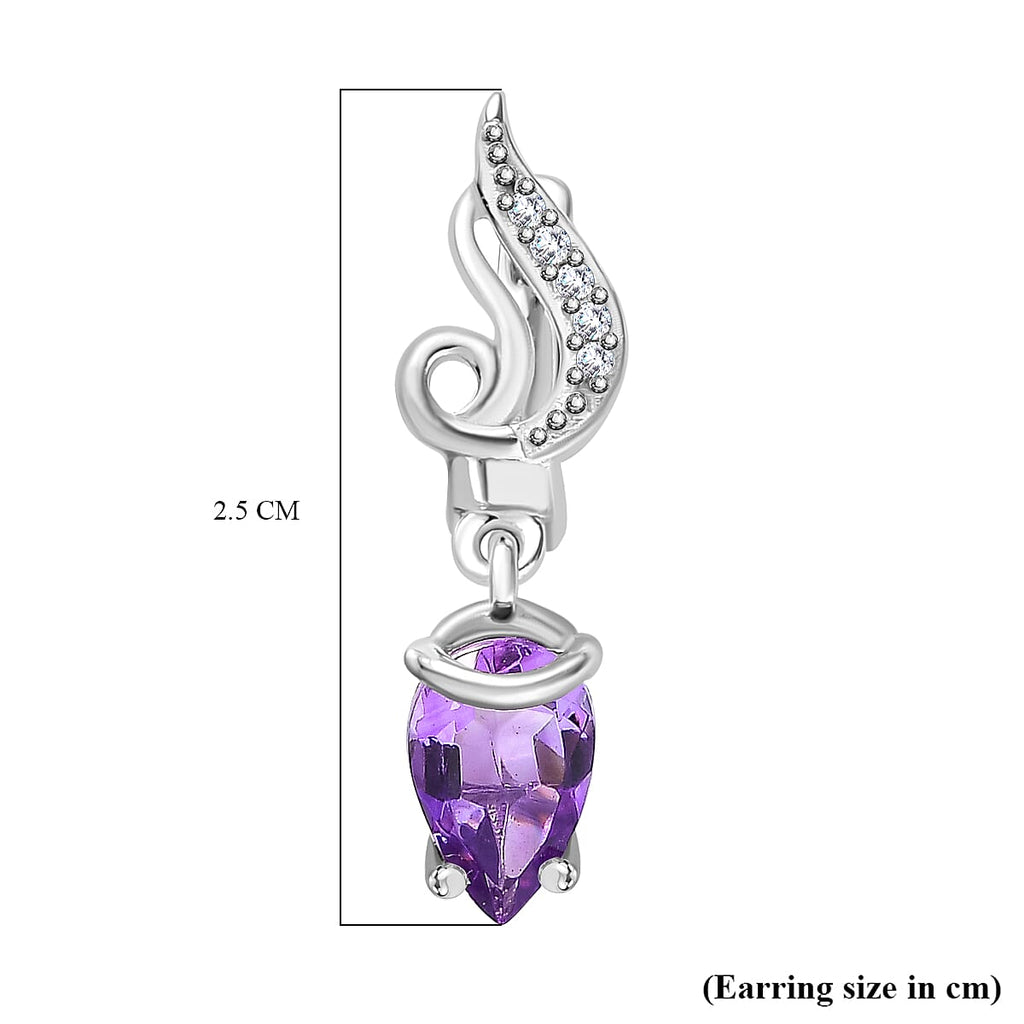 Moroccan Amethyst Zircon Hoops Earrings in Rhodium Overlay Sterling Silver 1.61 Ct
