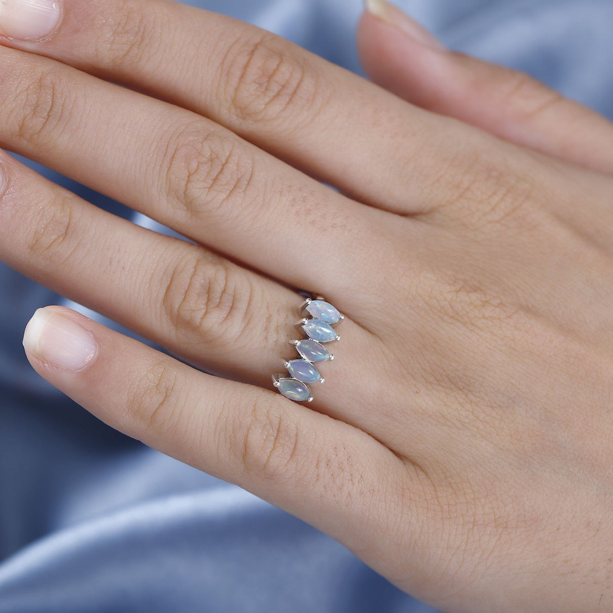 D'Joy Ethiopian Welo Opal 5 Stone Ring in Platinum Overlay Sterling Silver V32492445 3