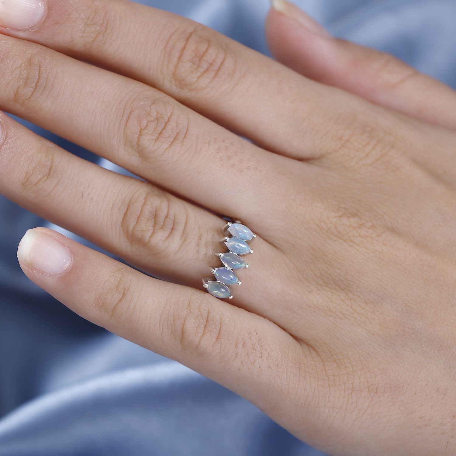 D'Joy Ethiopian Welo Opal 5 Stone Ring in Platinum Overlay Sterling Silver V32492445 3